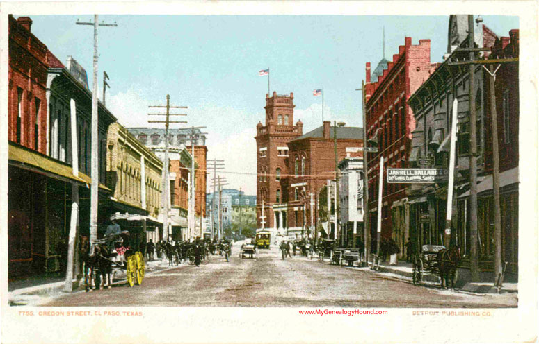 El Paso, Texas, Oregon Street, vintage postcard, historic photo