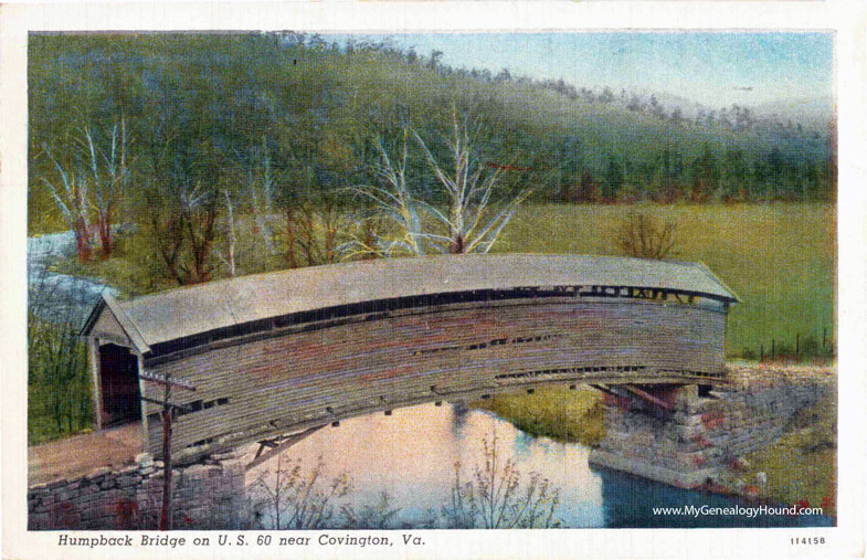 Covington, Virginia, Humpback Covered Bridge, vintage postcard photo
