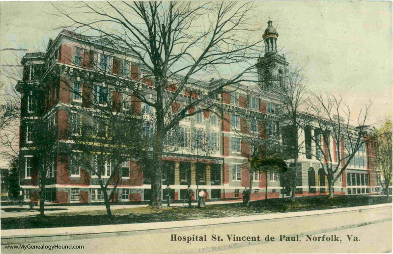 Norfolk, Virginia, Hospital St. Vincent de Paul, vintage postcard, historic photo